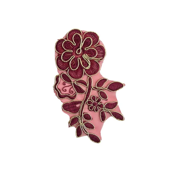 Aplique Bordado Floral Burdeos K2