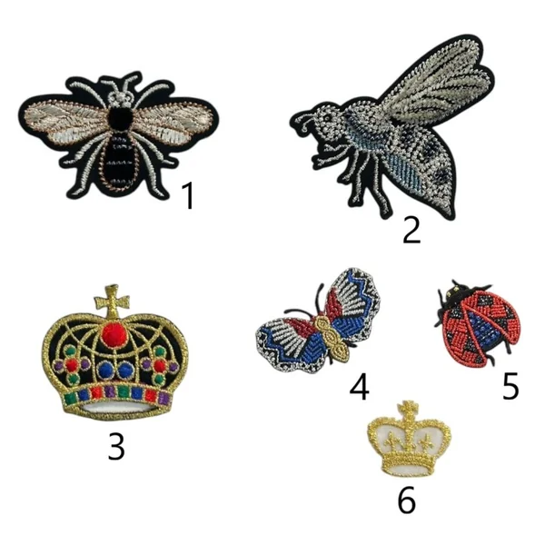 Aplique Bordado Insectos y Coronas B65