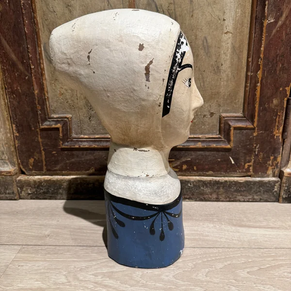 Cabeza de sombrerería antigua en papel mache - Imagen 4