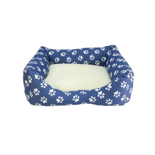 CAMA CUADRADA HUELLAS AZULES 50x45x17cm.