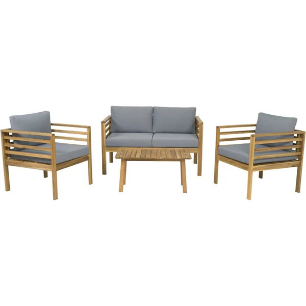 Conjunto de mobiliário de jardim em madeira com almofadas "Beckham" - 4 lugares - Cinzento