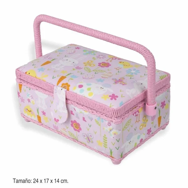 Costurero con asa y diseño primaveral