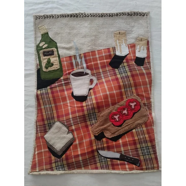 Cuadro textil “Pan con tomate y café” de Pili Iglesias