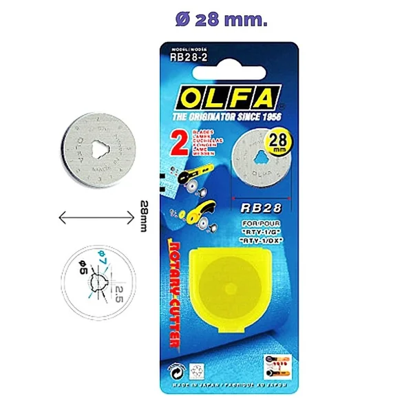 Cuchillas rectas para cúter rotatorio 28 mm – Pack 2 unidades