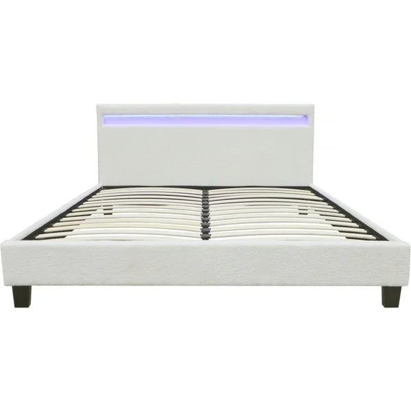 Doppelbett aus Bouclé-Stoff mit LED "Maria" 160 x 200 cm - Creme