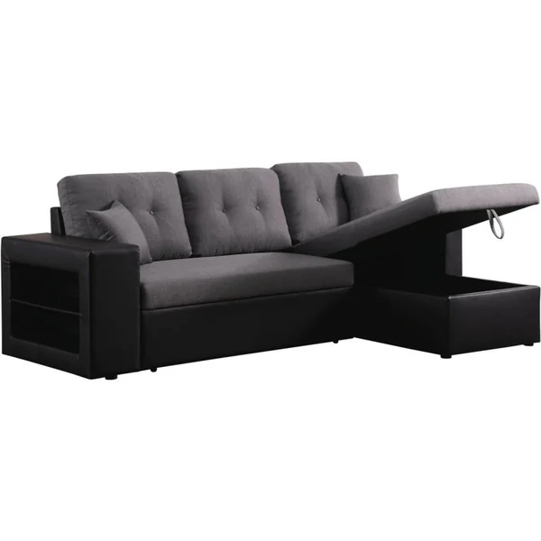 Ecksofa reversibel mit Schlaffunktion "Axel" - 3-Sitzer - Schwarz / Grau