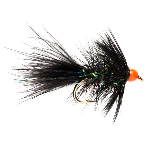 Fulling Mill Streamer - Shimmer Bugger Black & Orange Bead
