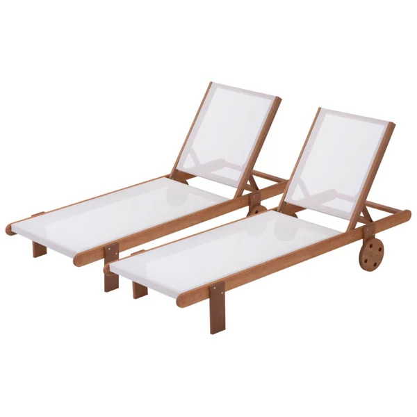 Ligbed set 2 houten ligstoelen hardhout "Saïgon" - Maple - Ecru