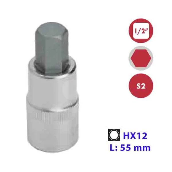 LLAVE VASO 1/2" PUNTA S2 HX12X55MM.