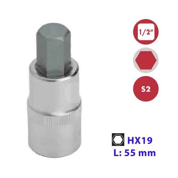 LLAVE VASO 1/2" PUNTA S2 HX19X55MM.