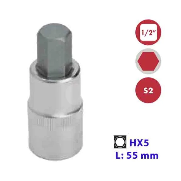 LLAVE VASO 1/2" PUNTA S2 HX5X55MM.