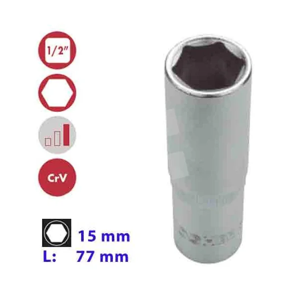 LLAVE VASO HEXAGONAL LARGA 1/2" 15MM
