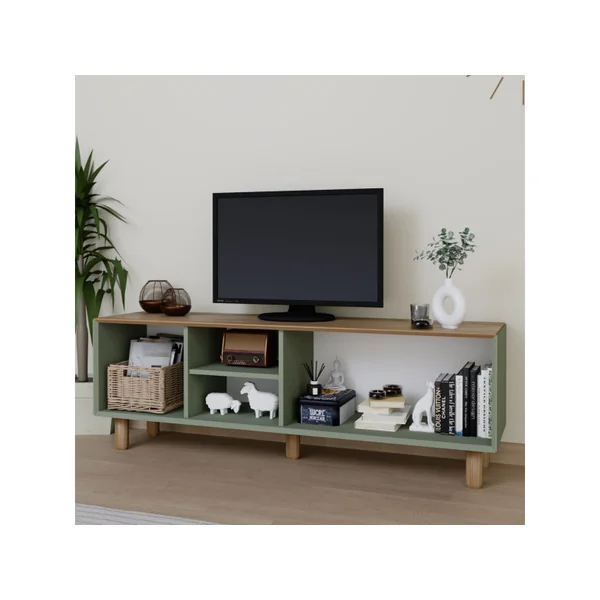 Mesa de TV "Boémia" em madeira e cana - 160 x 40 x 56 cm - Verde - Imagen 4