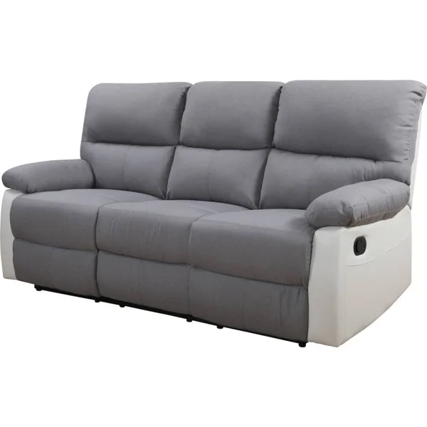 Relax-Sofa "Lincoln" - 197 x 89 x 103 cm - 3-Sitzer - Weiß / Hellgrau