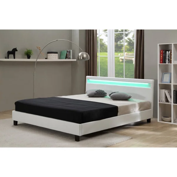 Tweepersoonsbed bed met led verlichting "Maria" - 160 x 200 cm - Wit - Imagen 2