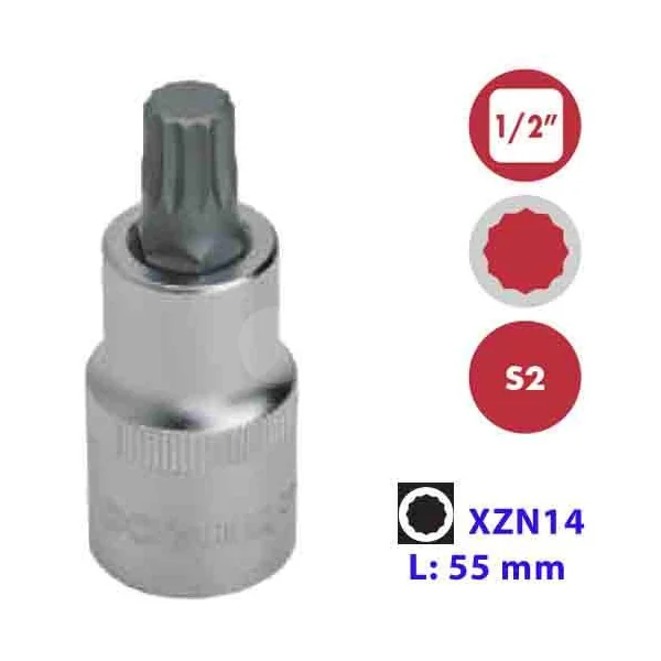 VASO 1/2" CON PUNTA XZN 14X55 MM