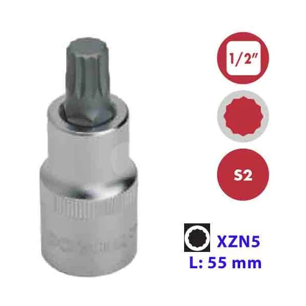 VASO 1/2" CON PUNTA XZN 5C55MM