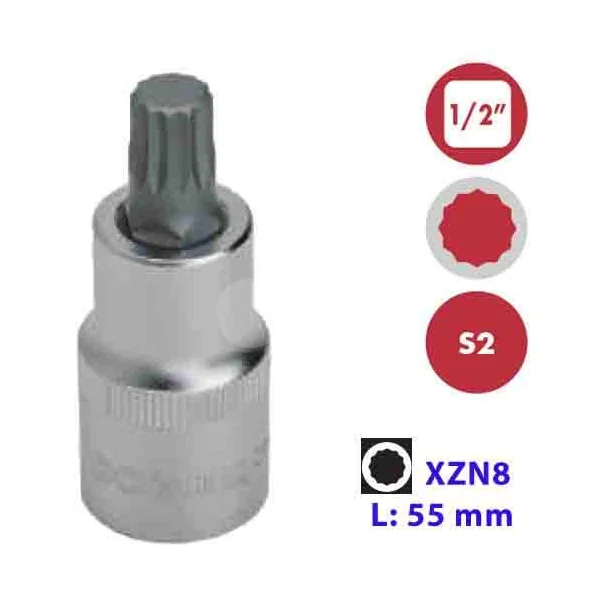 VASO 1/2" CON PUNTA XZN 8X55 MM